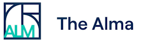 The Alma logo with a blue background.