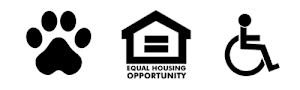 Three black and white icons represent a paw, a house, and a wheelchair.