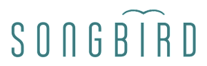 The image displays the word "SONGBIRD" in large, teal-colored letters.