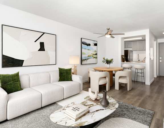a living room with a couch and a table