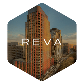 a rendering of a building with the word reva on it