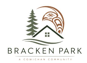 A logo for Bracken Park, a cowichan community, featuring a house, a tree, and a stylized eye.