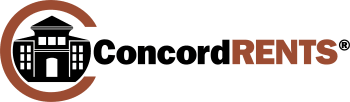 the concord rents logo is shown in front of a building