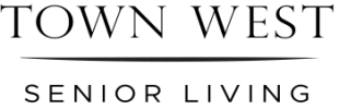 the logo for town west senior living with a long black line