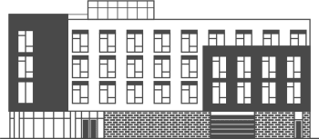 a black and white illustration of a building with windows