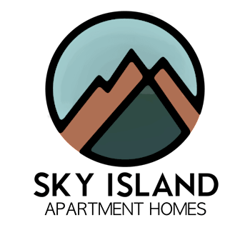 A logo for Sky Island Apartment Homes featuring mountain peaks.