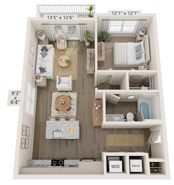 a 2 bedroom floor plan with a bathroom and a living room