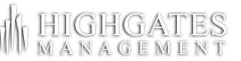 a black and white logo with the words highgate mangement