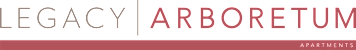 The image shows the words "LEGACY" and "ARBORETUM" in different colors.