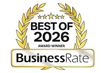 A gold laurel wreath award signifies that BusinessRate is the winner of the "Best of 2026" award.