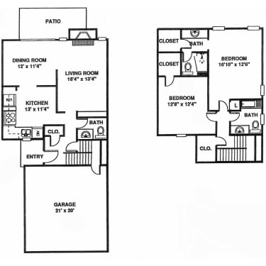 a stylized floor plan with a kitchen and a living room