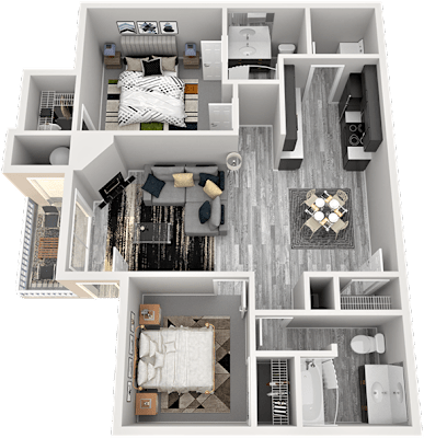 A floor plan of a house with a bedroom, living room, kitchen, and bathroom.