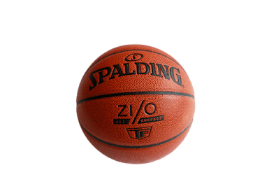 A Spalding basketball with the words "ZI-GO" on it.