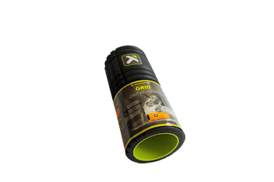 A black cylindrical object with a yellow and green ring at the bottom.