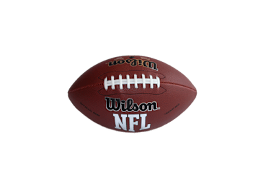 A Wilson NFL football is displayed against a black background.
