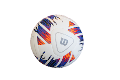 A soccer ball with a white background and a design in the middle.