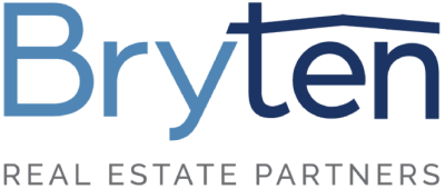the logo for bvs real estate partners in blue on a black background