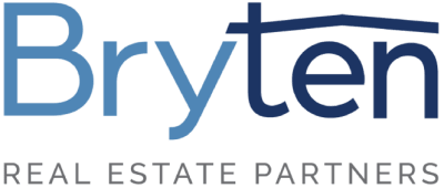the logo for bvs real estate partners in blue on a black background