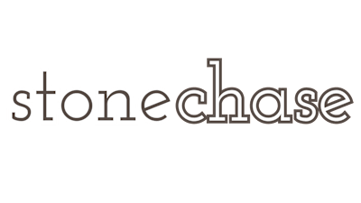 a white logo on a black background