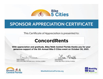 bike 5 cities this certificate of appreciation is presented to corporations with appreciation and gratitude