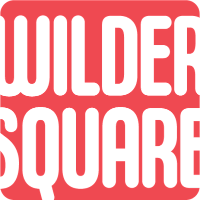 The image shows the words "WILDER SQUARE" in white letters on a red background.