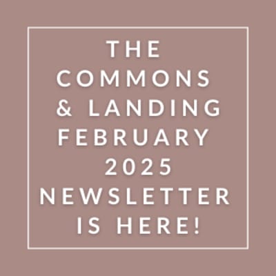 The image announces the availability of the Commons & Landing February 2025 newsletter.