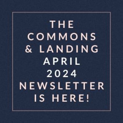 a white box with the words the common and landing april 2024 is here