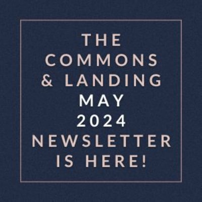 a white box with the words the common and landing may 2024 is here