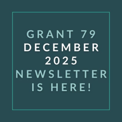 The image announces the availability of the Grant 79 December 2025 Newsletter.