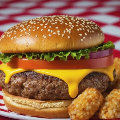 a cheeseburger and tots on a plate