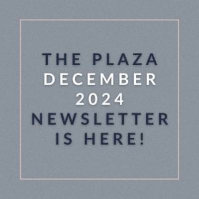 The image announces the availability of The Plaza December 2024 Newsletter.