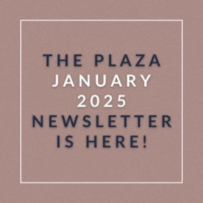 The image announces the availability of The Plaza January 2025 Newsletter.