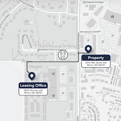 A map shows the location of a property and the leasing office.