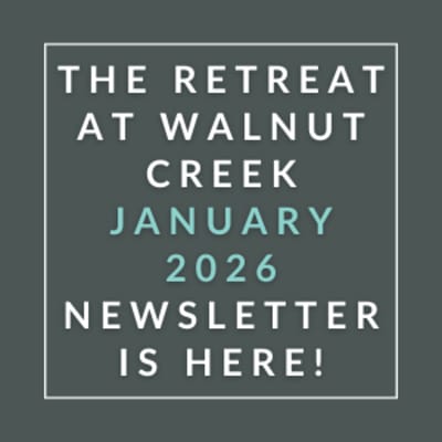 The image is an advertisement for a newsletter about a retreat at Walnut Creek in January 2026.