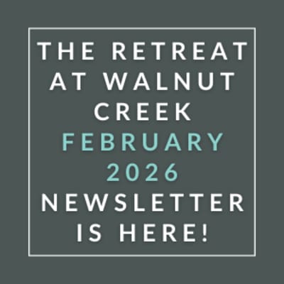 The image is an advertisement for a newsletter about a retreat at Walnut Creek in January 2026.