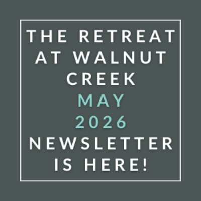 The image announces the availability of the Walnut Creek Retreat April 2026 newsletter.
