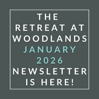 The image announces the availability of the Retreat at Woodlands January 2026 Newsletter.