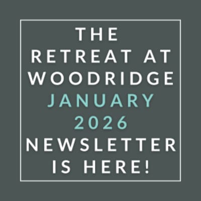 The image is an advertisement for the Retreat at Woodridge January 2026 Newsletter.