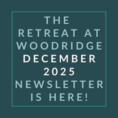 The image announces the availability of the Retreat at Woodridge December 2025 newsletter.