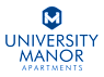 The image is a logo for University Manor Apartments.