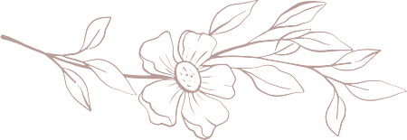 A white line drawing of a flower with leaves on a black background.