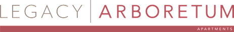 The image shows the words "LEGACY" and "ARBORETUM" in different colors.