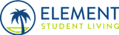 A logo with a palm tree and the words "ELEMENT STUDENT LIVING".