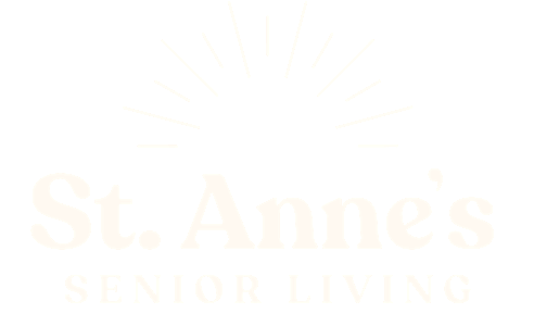 A black and white image of St. Anne's Senior Living.