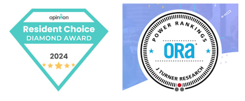 A graphic shows two awards, one for resident choice and another for power rankings.