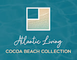 A logo with a beach scene and the words "Atlantic Living Cocoa Beach Collection".
