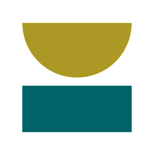 A yellow oval shape is on top of a teal rectangle.