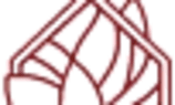 A red line drawing of a house with a leaf design on the front.