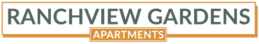 a logo for the randley gardens apartments with a white background and green and orange