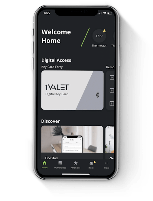 A smartphone screen displays a digital key card interface for a home app.